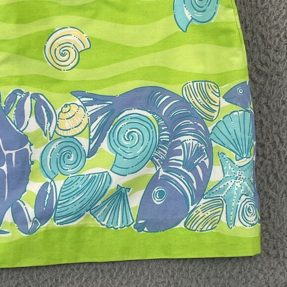 Lilly Pulitzer Skirt 0P Beachy Seashell Crab Print A-Line Skirt Green Blue VTG - Picture 3 of 11